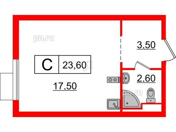 Квартира в ЖК Витебский парк, студия, 23.6 м², 4 этаж