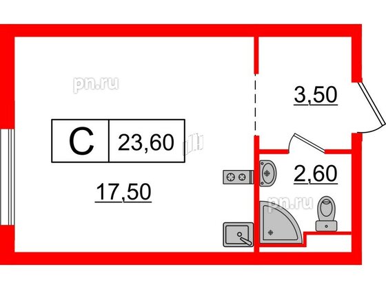 Квартира в ЖК Витебский парк, студия, 23.6 м², 11 этаж