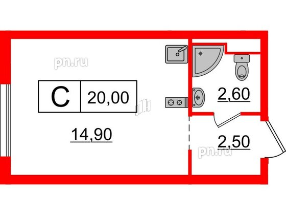 Квартира в ЖК Витебский парк, студия, 20 м², 9 этаж