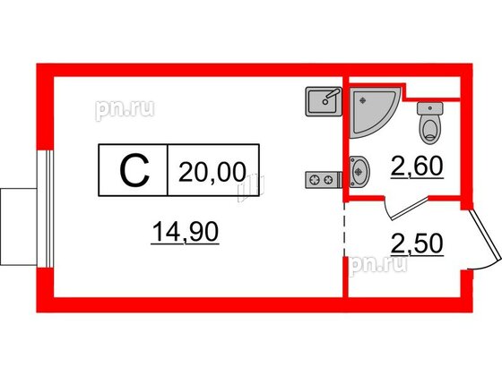 Квартира в ЖК Витебский парк, студия, 20 м², 10 этаж