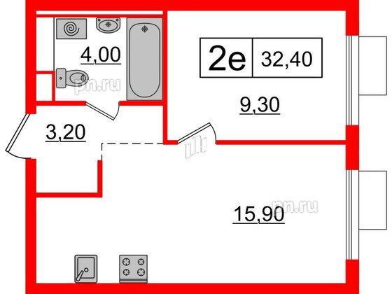 Квартира в ЖК Витебский парк, 1 комнатная, 32.4 м², 13 этаж