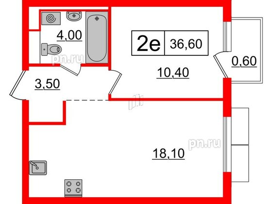 Квартира в ЖК Витебский парк, 1 комнатная, 36.6 м², 12 этаж