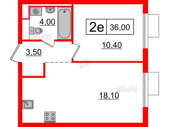 Квартира в ЖК Витебский парк, 1 комнатная, 36 м², 14 этаж