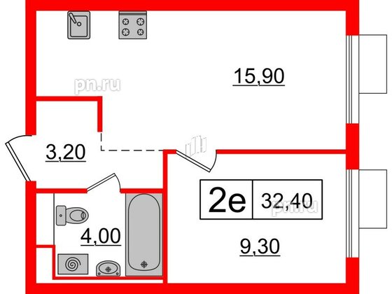 Квартира в ЖК Витебский парк, 1 комнатная, 32.4 м², 13 этаж