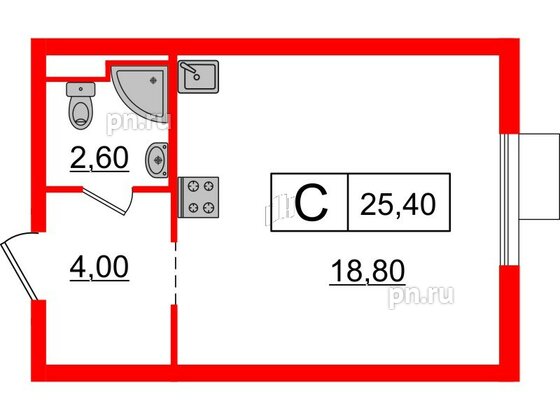 Квартира в ЖК Витебский парк, студия, 25.4 м², 9 этаж