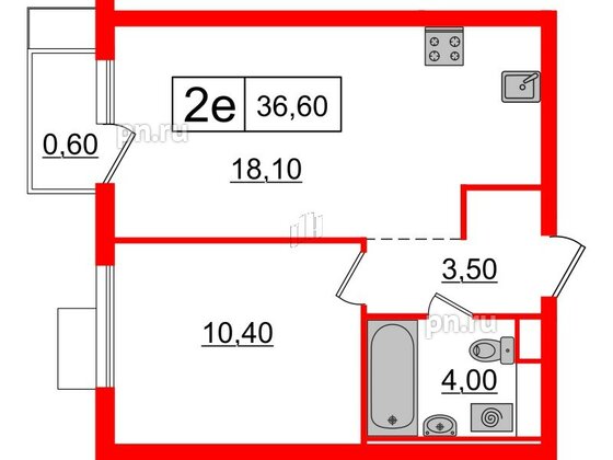 Квартира в ЖК Витебский парк, 1 комнатная, 36.6 м², 4 этаж