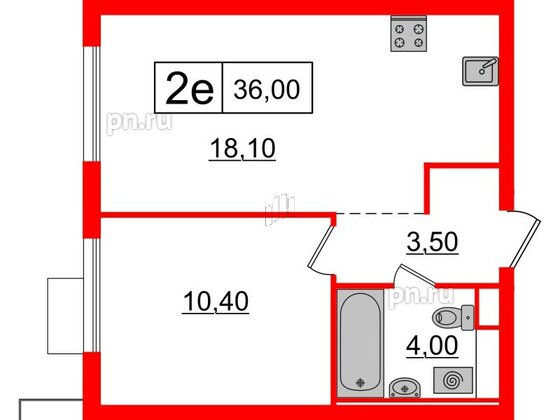 Квартира в ЖК Витебский парк, 1 комнатная, 36 м², 9 этаж