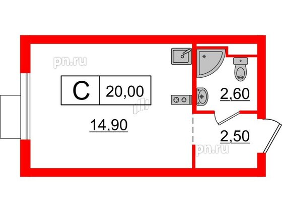 Квартира в ЖК Витебский парк, студия, 20 м², 7 этаж