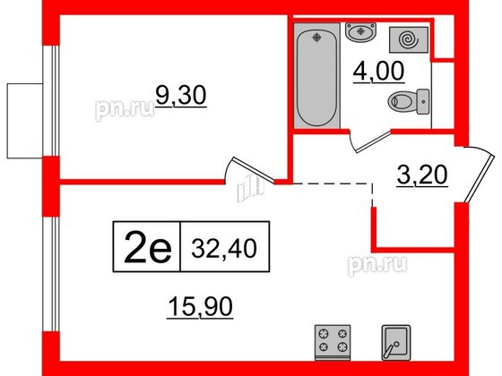 Квартира в ЖК Витебский парк, 1 комнатная, 32.4 м², 6 этаж