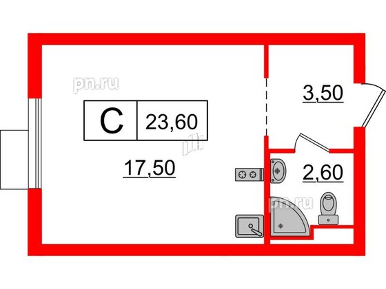 Квартира в ЖК Витебский парк, студия, 23.6 м², 2 этаж