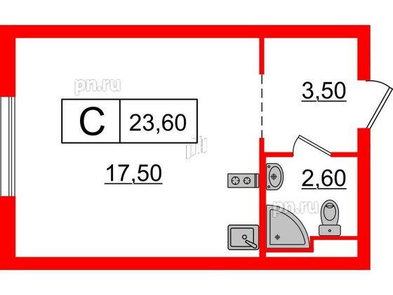 Квартира в ЖК Витебский парк, студия, 23.6 м², 9 этаж