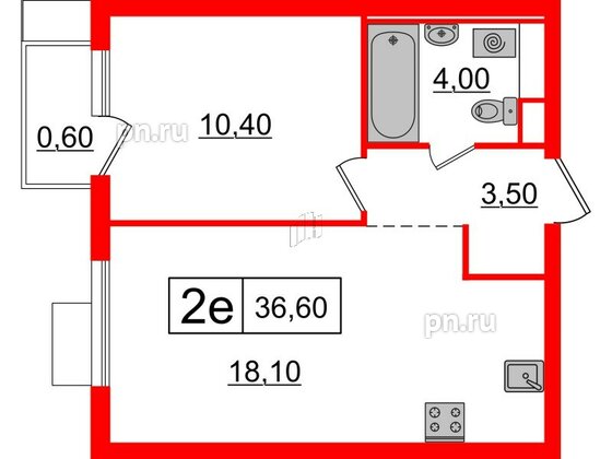 Квартира в ЖК Витебский парк, 1 комнатная, 36.6 м², 5 этаж