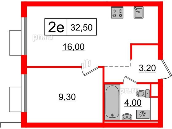 Квартира в ЖК Витебский парк, 1 комнатная, 32.5 м², 3 этаж