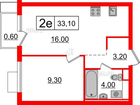 Квартира в ЖК Витебский парк, 1 комнатная, 33.1 м², 8 этаж