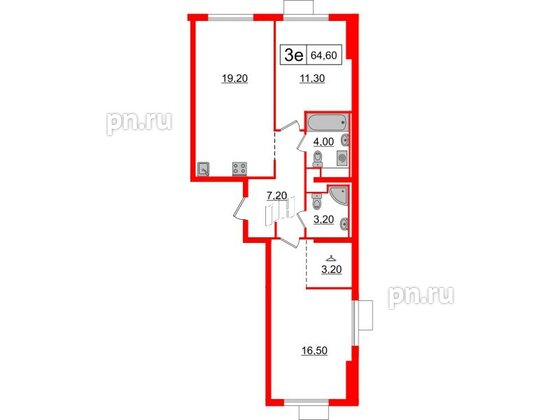 Квартира в ЖК Витебский парк, 2 комнатная, 64.6 м², 10 этаж