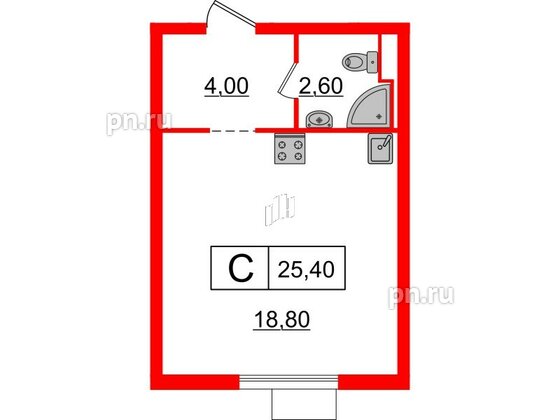 Квартира в ЖК Витебский парк, студия, 25.4 м², 4 этаж