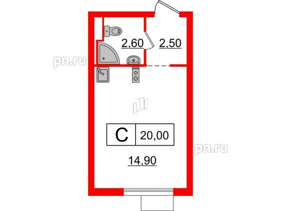 Квартира в ЖК Витебский парк, студия, 20 м², 11 этаж