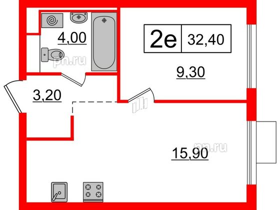 Квартира в ЖК Витебский парк, 1 комнатная, 32.4 м², 5 этаж