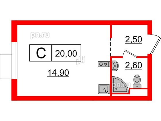 Квартира в ЖК Витебский парк, студия, 20 м², 5 этаж