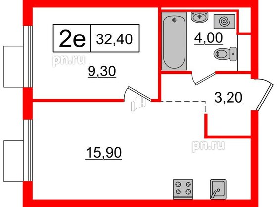 Квартира в ЖК Витебский парк, 1 комнатная, 32.4 м², 6 этаж