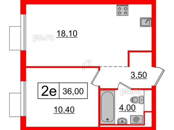 Квартира в ЖК Витебский парк, 1 комнатная, 36 м², 12 этаж