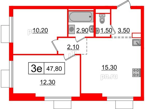 Квартира в ЖК Витебский парк, 2 комнатная, 47.8 м², 10 этаж