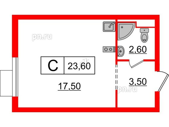 Квартира в ЖК Витебский парк, студия, 23.6 м², 7 этаж