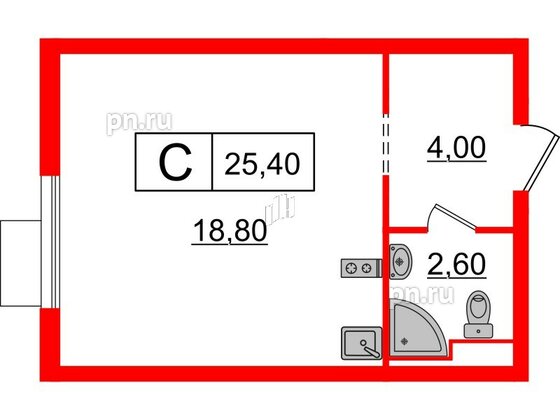 Квартира в ЖК Витебский парк, студия, 25.4 м², 6 этаж