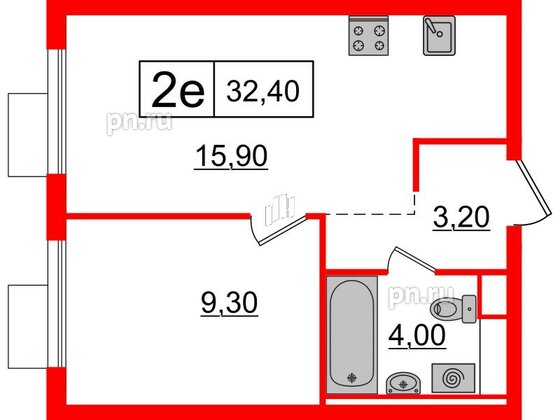 Квартира в ЖК Витебский парк, 1 комнатная, 32.4 м², 8 этаж