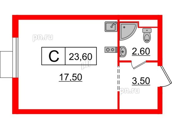 Квартира в ЖК Витебский парк, студия, 23.6 м², 5 этаж