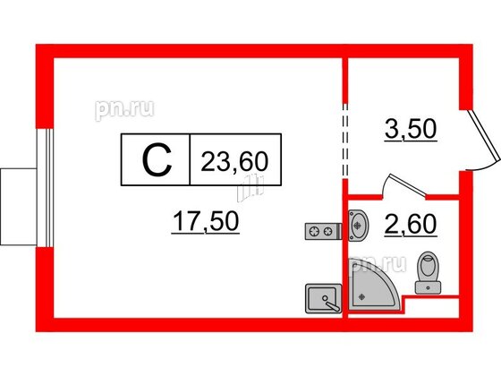 Квартира в ЖК Витебский парк, студия, 23.6 м², 6 этаж