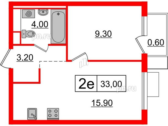 Квартира в ЖК Витебский парк, 1 комнатная, 33 м², 6 этаж