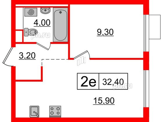 Квартира в ЖК Витебский парк, 1 комнатная, 32.4 м², 11 этаж