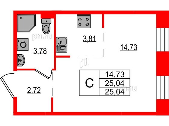 Квартира в ЖК Курортный квартал, студия, 25.04 м², 1 этаж