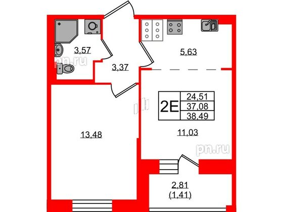 Квартира в ЖК Курортный квартал, 1 комнатная, 38.49 м², 6 этаж