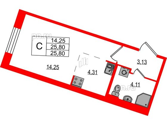 Квартира в ЖК Курортный квартал, студия, 25.8 м², 1 этаж