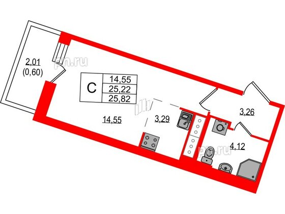 Квартира в ЖК Курортный квартал, студия, 25.82 м², 5 этаж