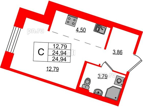 Квартира в ЖК Курортный квартал, студия, 24.94 м², 1 этаж