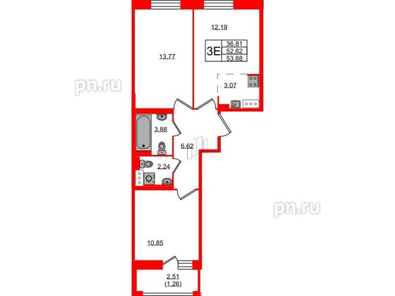 Квартира в ЖК Курортный квартал, 2 комнатная, 53.88 м², 5 этаж