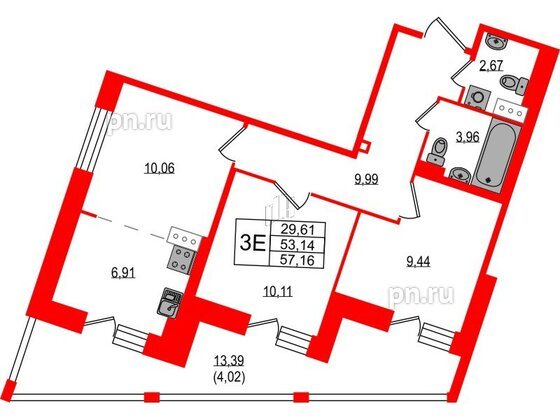 Квартира в ЖК Курортный квартал, 2 комнатная, 57.16 м², 2 этаж