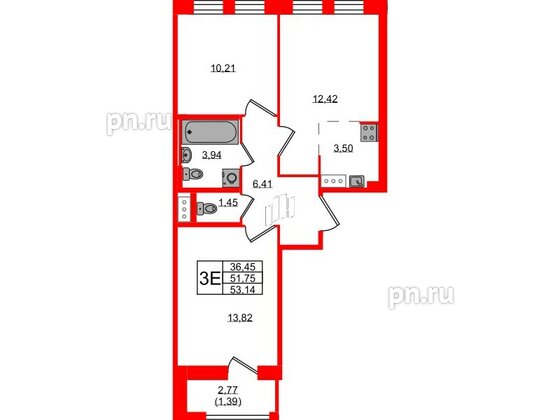 Квартира в ЖК Курортный квартал, 2 комнатная, 53.14 м², 8 этаж