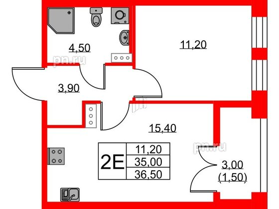 Квартира в ЖК NEWПИТЕР, 1 комнатная, 36.5 м², 7 этаж