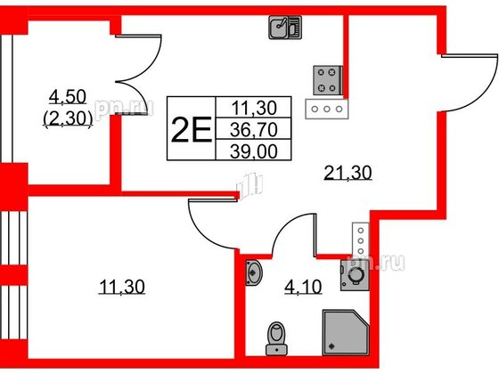 Квартира в ЖК NEWПИТЕР, 1 комнатная, 39 м², 2 этаж