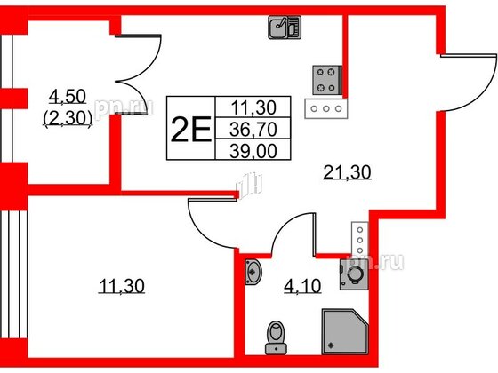 Квартира в ЖК NEWПИТЕР, 1 комнатная, 39 м², 7 этаж