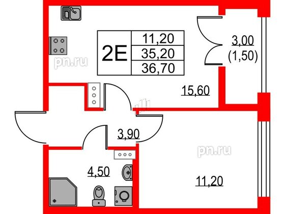 Квартира в ЖК NEWПИТЕР, 1 комнатная, 36.7 м², 5 этаж