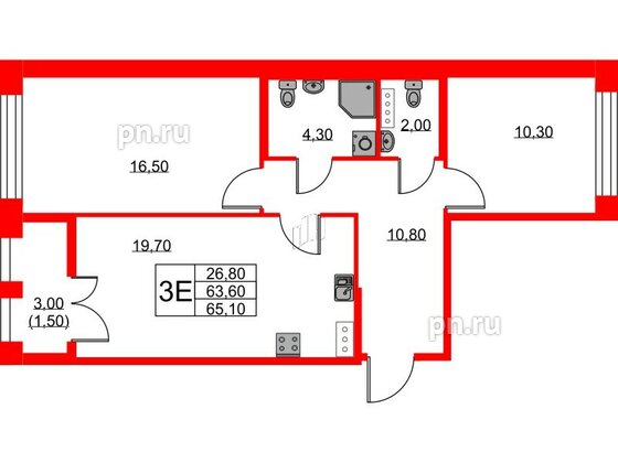 Квартира в ЖК NEWПИТЕР, 2 комнатная, 65.1 м², 2 этаж