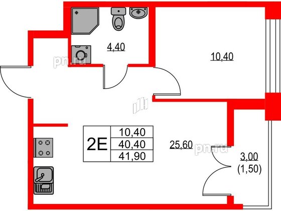 Квартира в ЖК NEWПИТЕР, 1 комнатная, 41.9 м², 2 этаж