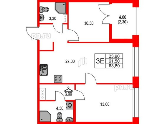 Квартира в ЖК NEWПИТЕР, 2 комнатная, 63.8 м², 7 этаж