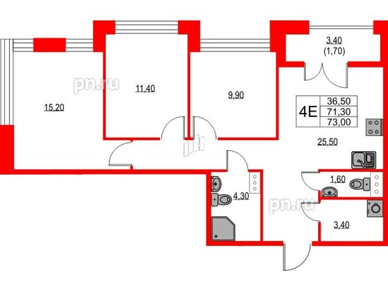 Квартира в ЖК NEWПИТЕР, 3 комнатная, 73 м², 7 этаж