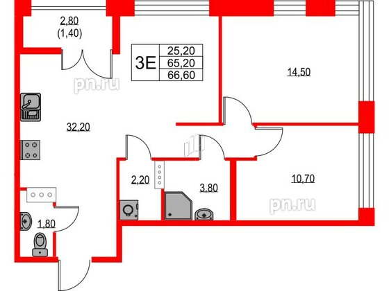 Квартира в ЖК NEWПИТЕР, 2 комнатная, 66.6 м², 4 этаж